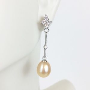 Natural Pink Pearl CZ Sterling Bridal Earrings